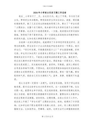 2024年小学班主任实习期工作总结