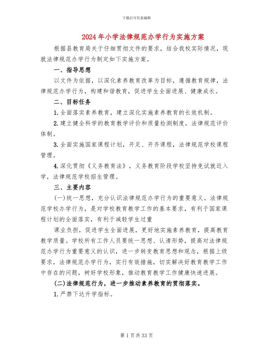 2024年小学规范办学行为实施方案_第1页