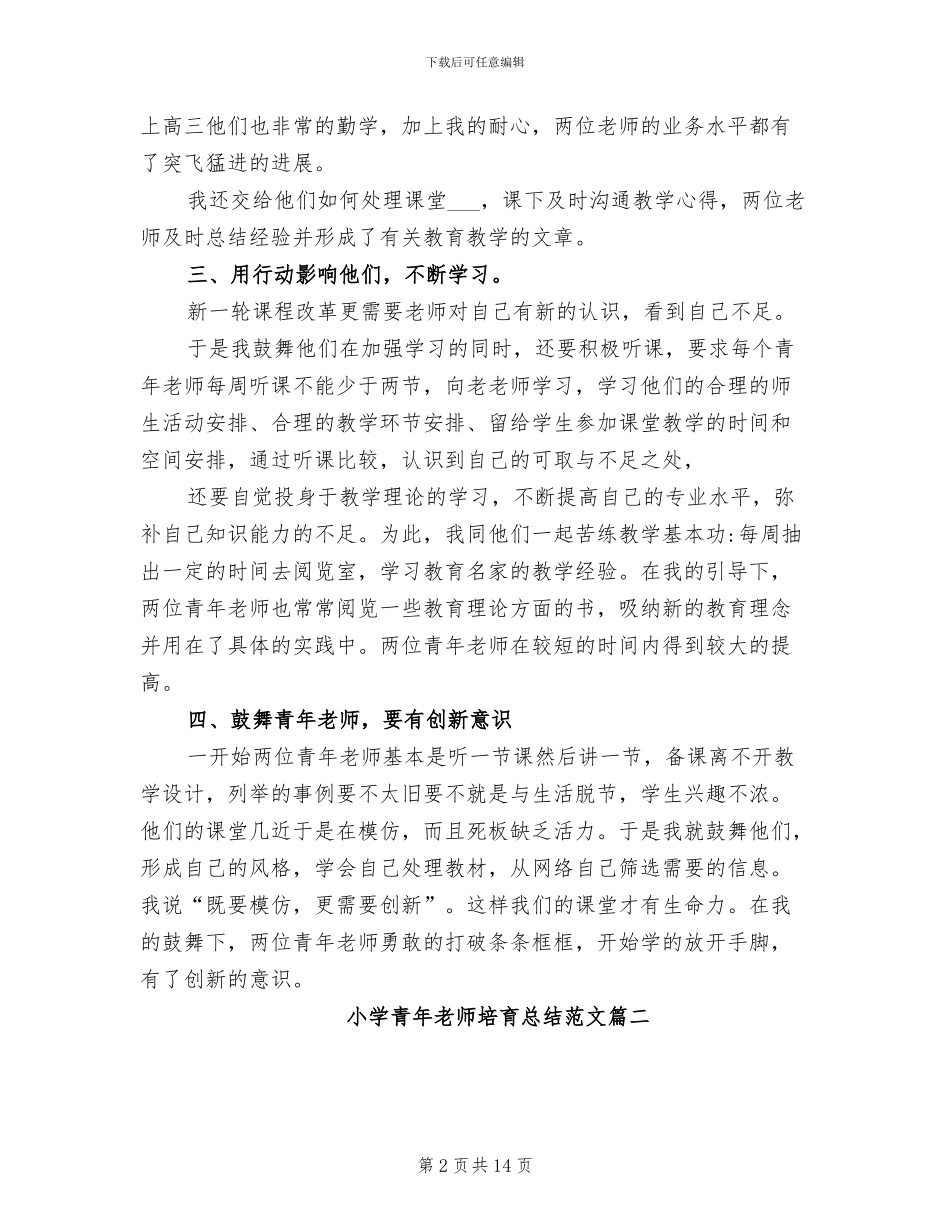 2024年小学青年教师培养总结范文_第2页