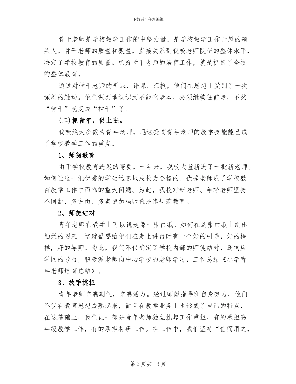 2024年小学青年教师培养总结_第2页