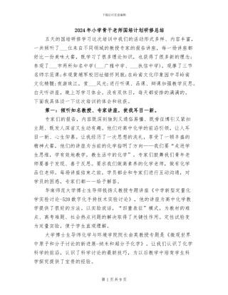 2024年小学骨干教师国培计划研修总结