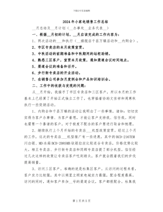 2024年小家电销售工作总结