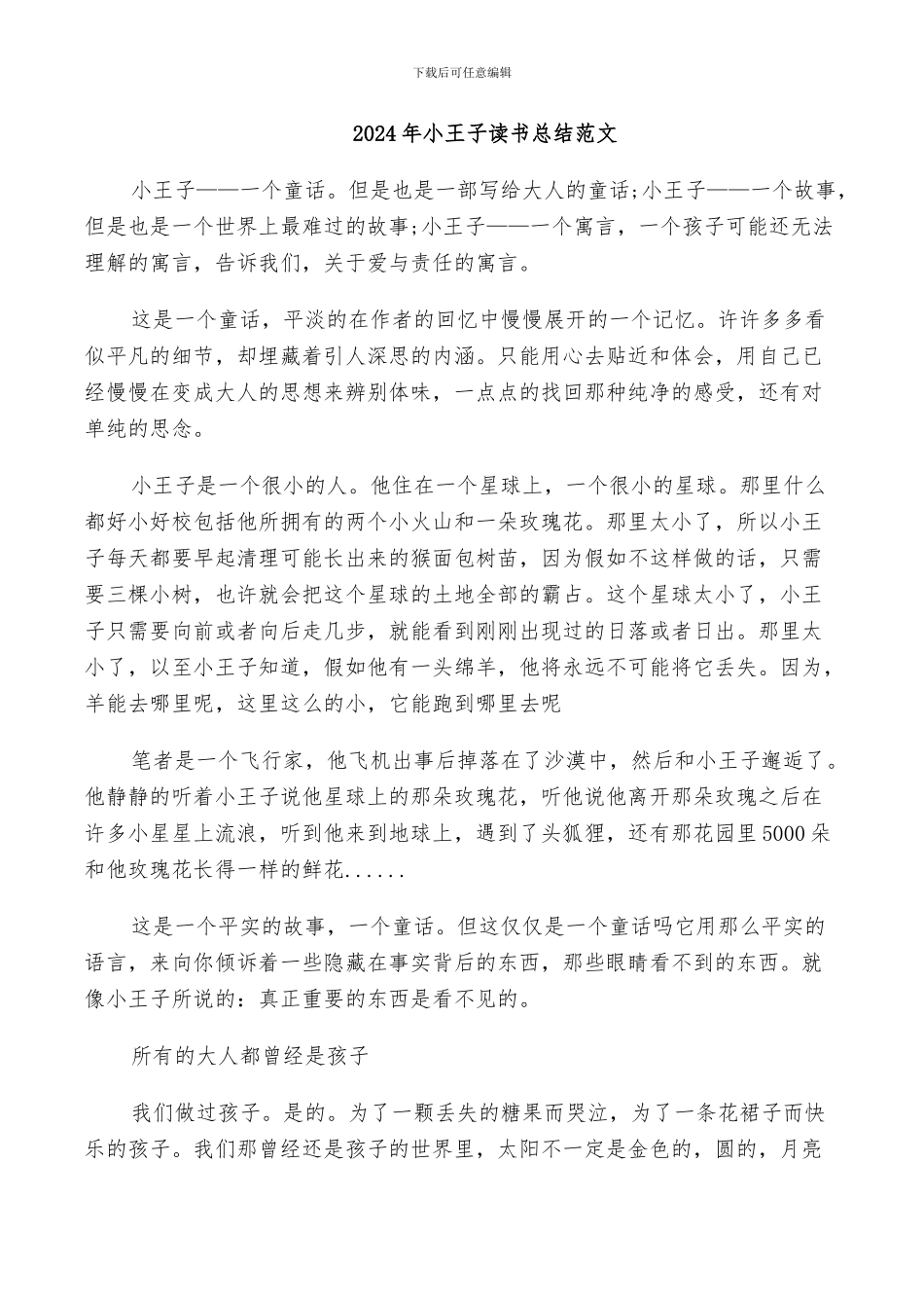 2024年小王子读书总结范文_第1页