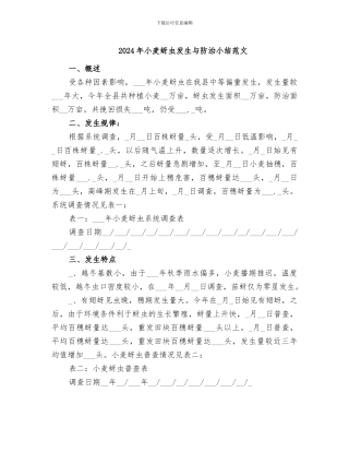 2024年小麦蚜虫发生与防治小结范文