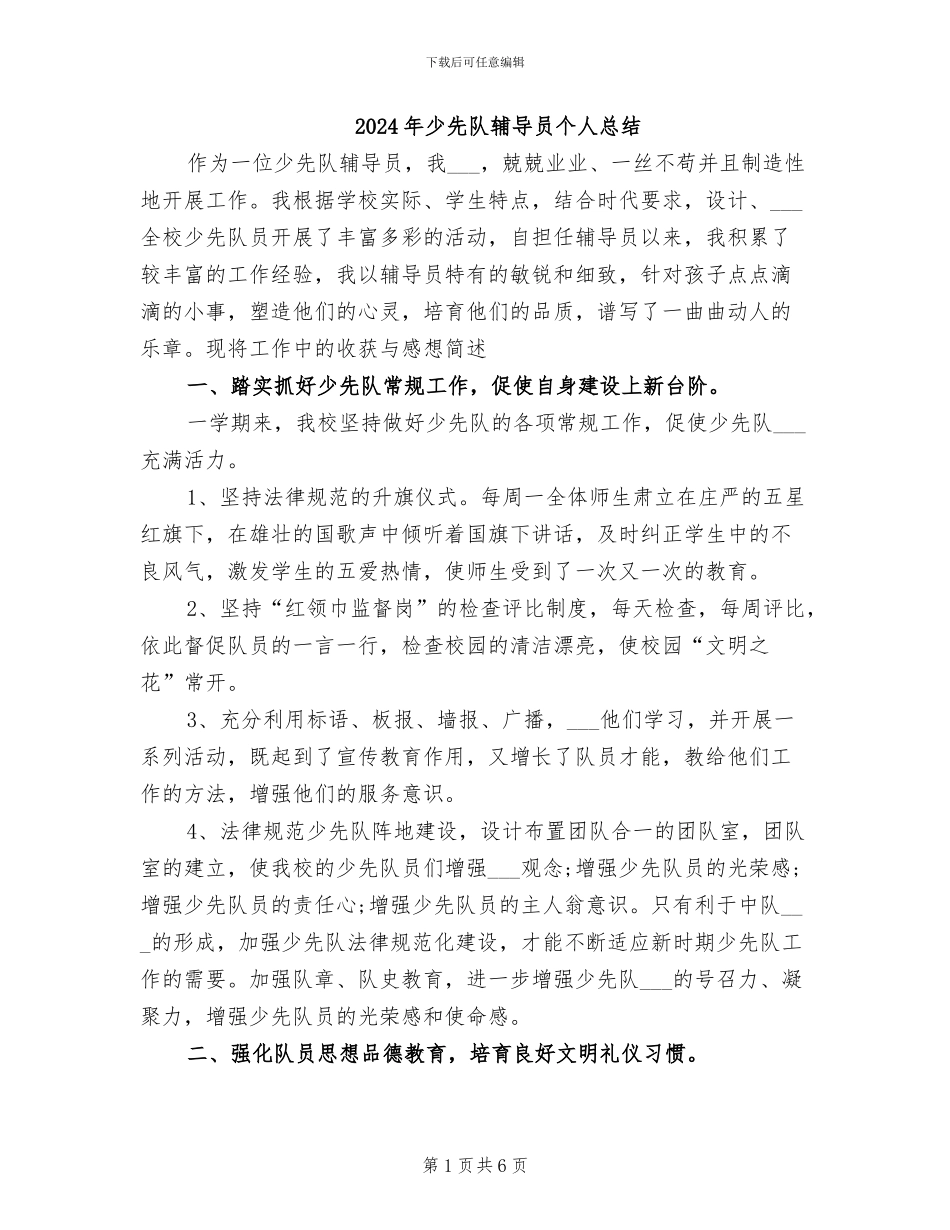 2024年少先队辅导员个人总结_第1页
