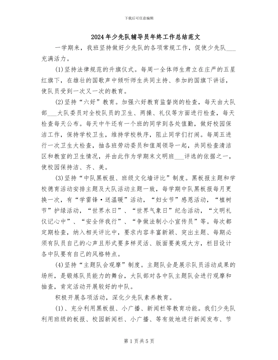 2024年少先队辅导员年终工作总结范文_第1页