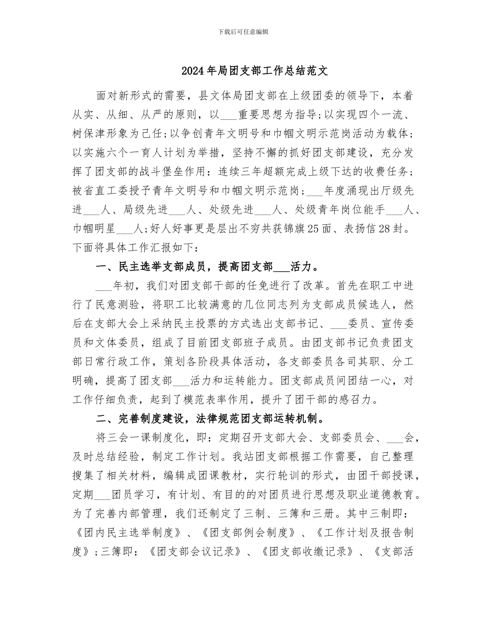 2024年局团支部工作总结范文_第1页