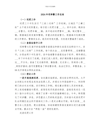 2024年巡特警工作总结