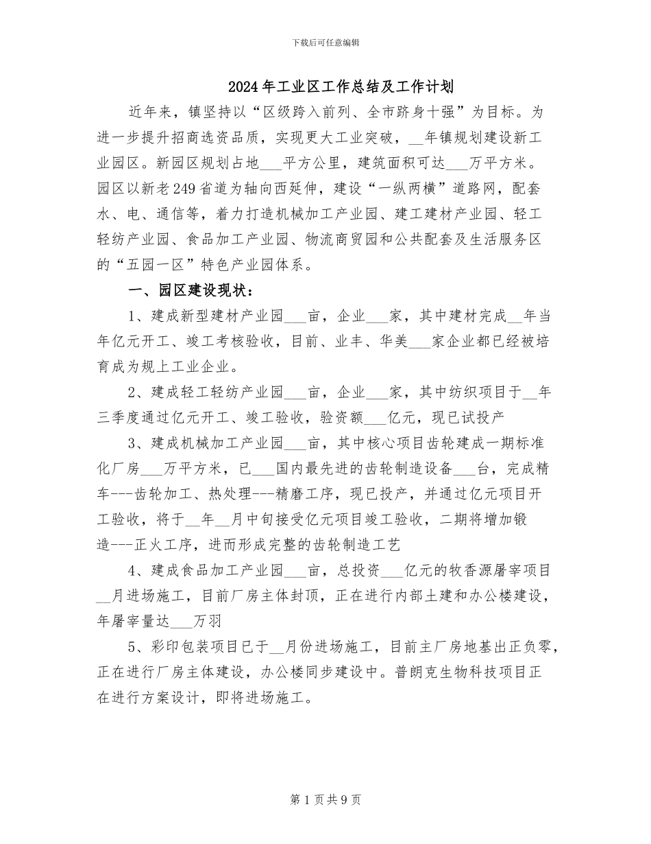 2024年工业区工作总结及工作计划_第1页
