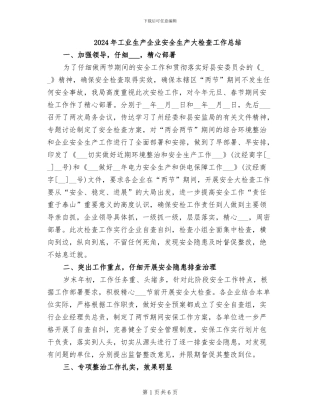 2024年工业生产企业安全生产大检查工作总结