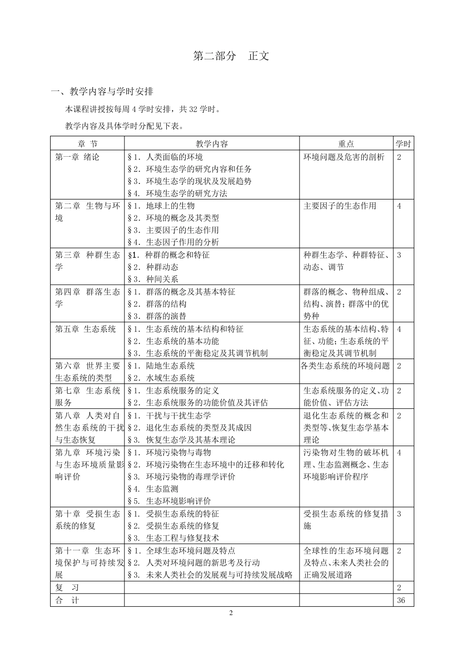 环境生态学教学大纲_第2页