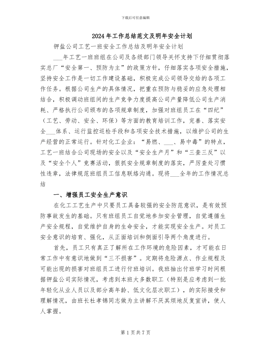 2024年工作总结范文及明年安全计划_第1页