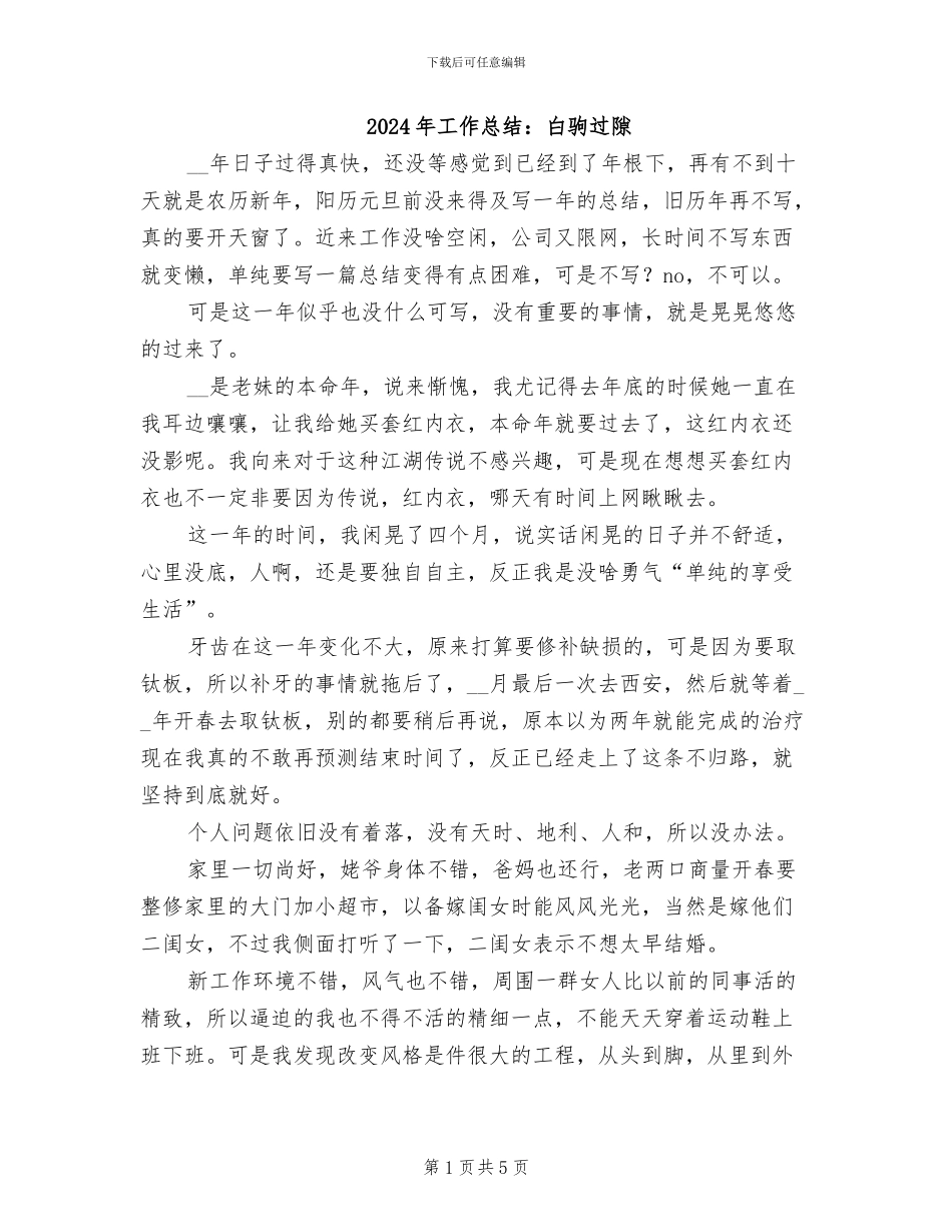 2024年工作总结：白驹过隙_第1页