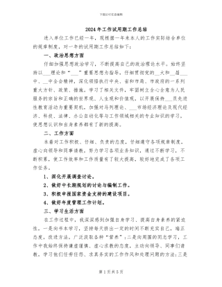 2024年工作试用期工作总结