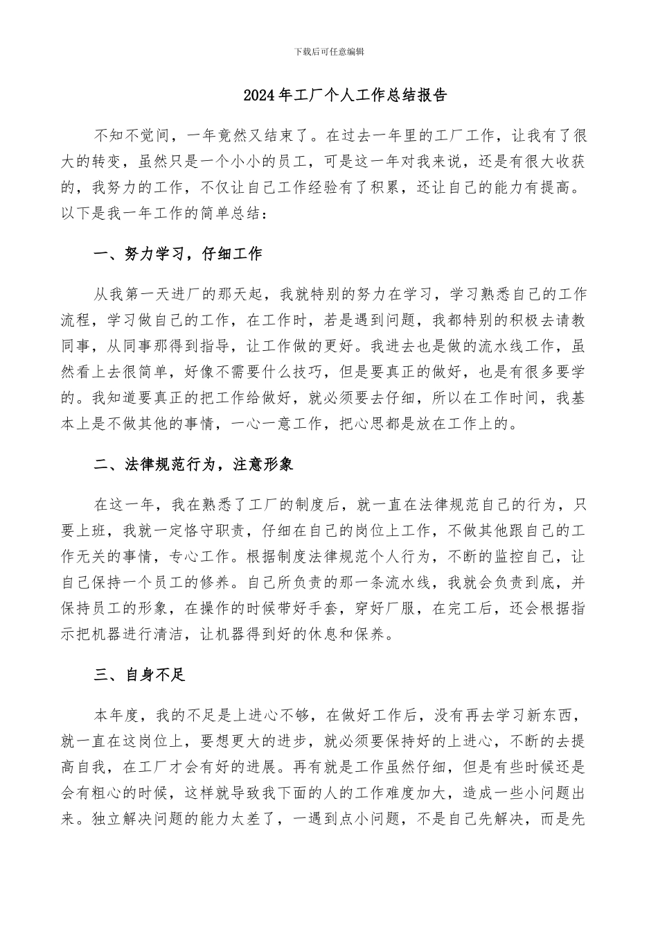 2024年工厂个人工作总结报告_第1页