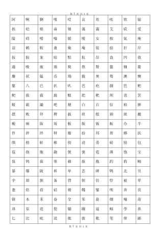 现代常用7008个汉字按拼音排列