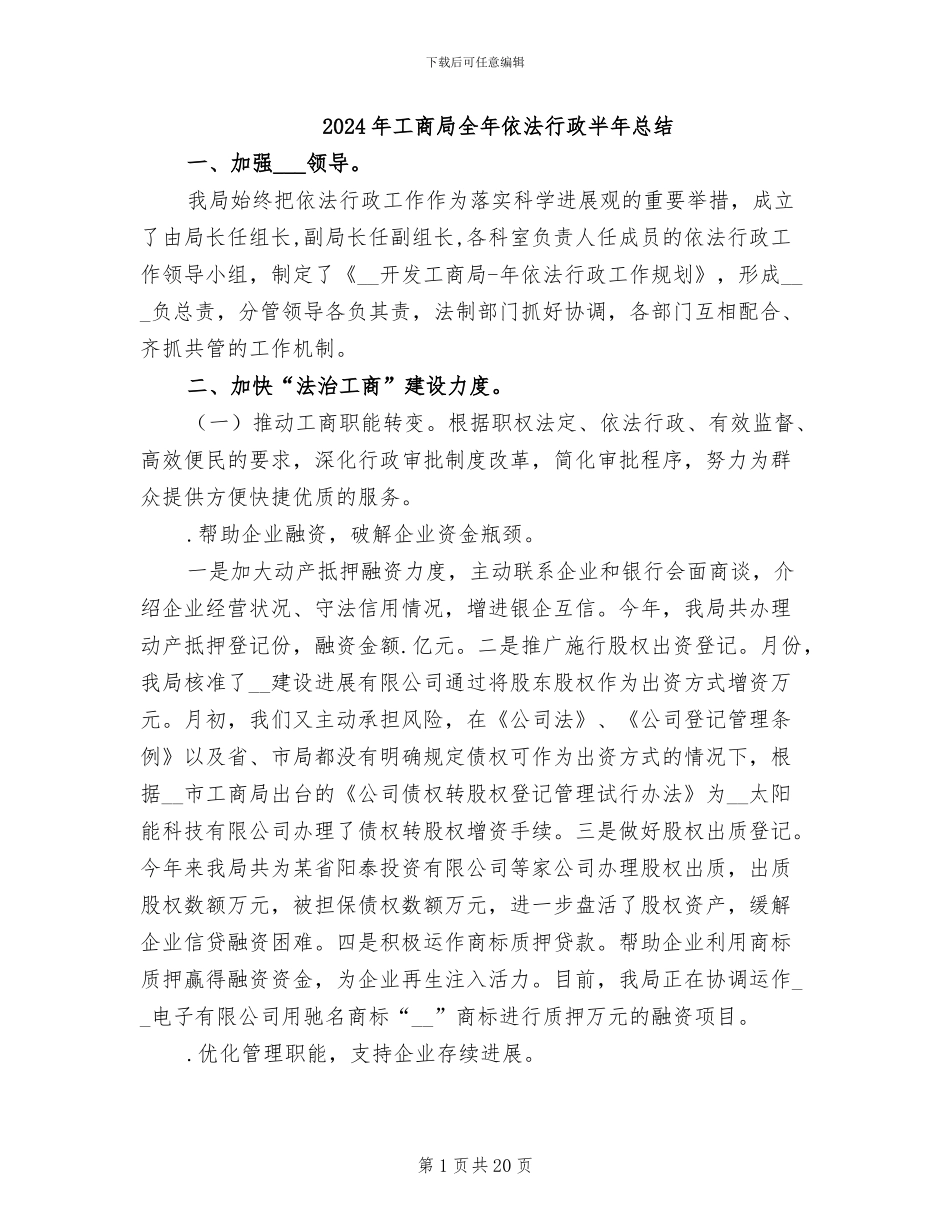 2024年工商局全年依法行政半年总结_第1页