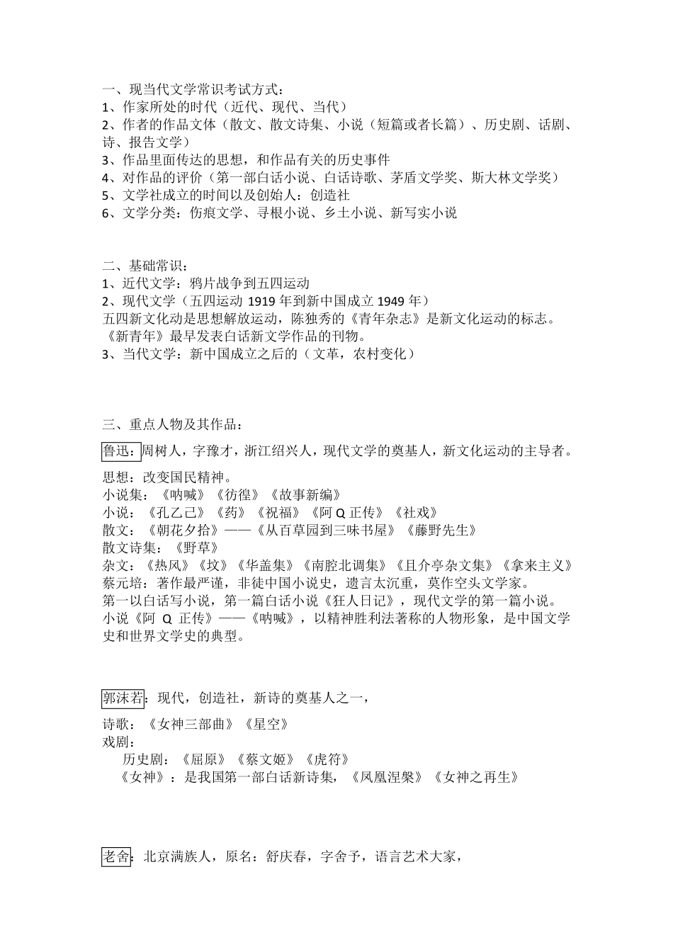现代文学常识精华_第1页