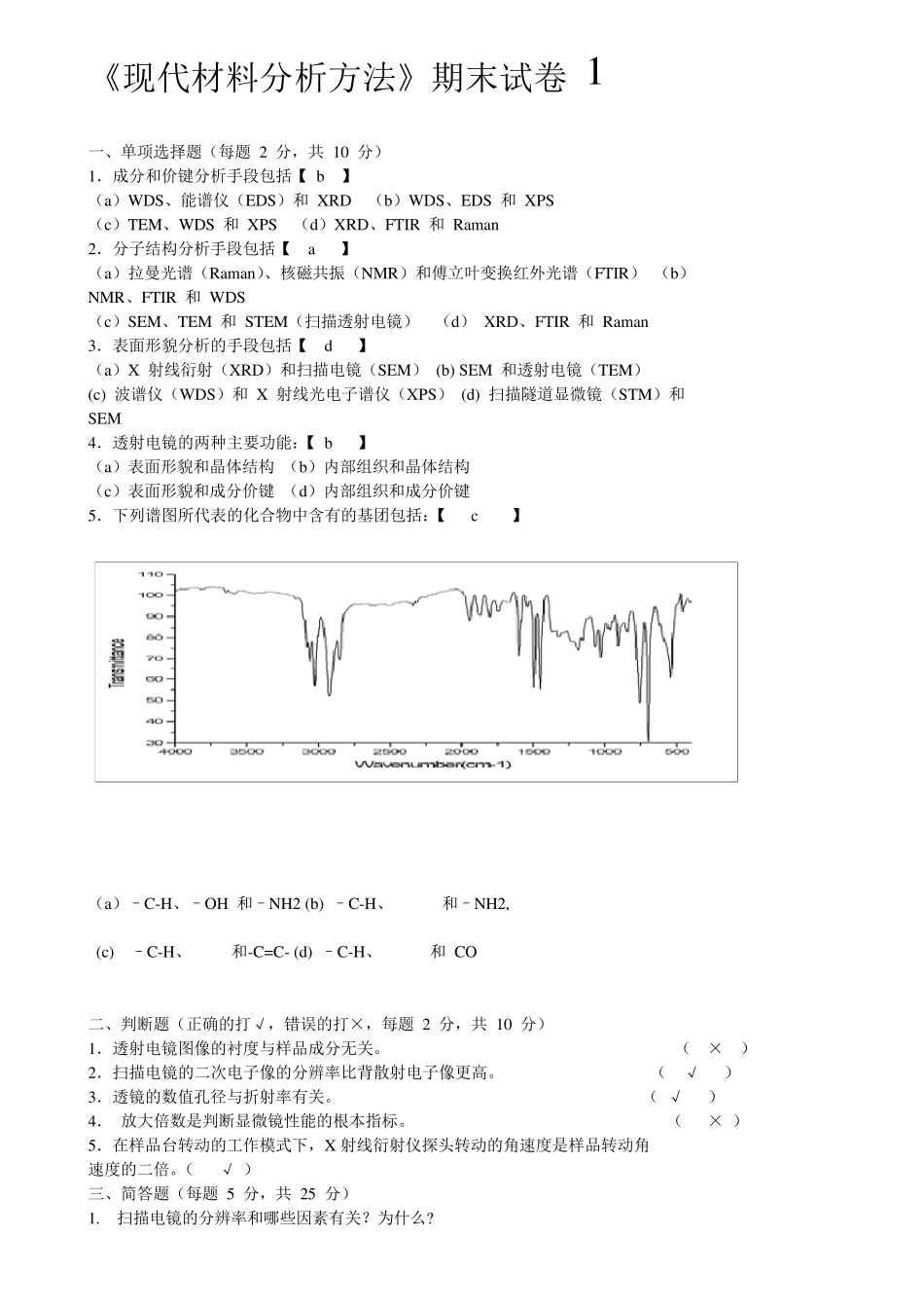 现代材料分析方法试题及答案2_第1页