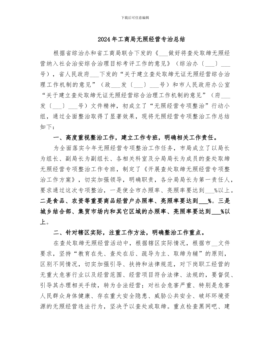 2024年工商局无照经营专治总结_第1页