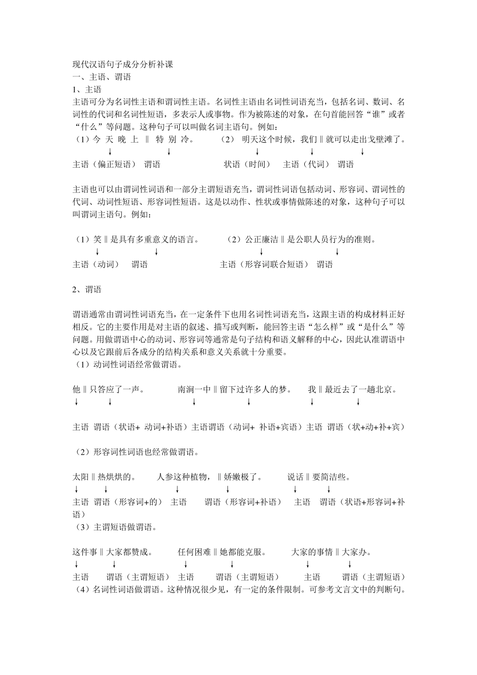 现代汉语句子成分分析参考资料_第1页