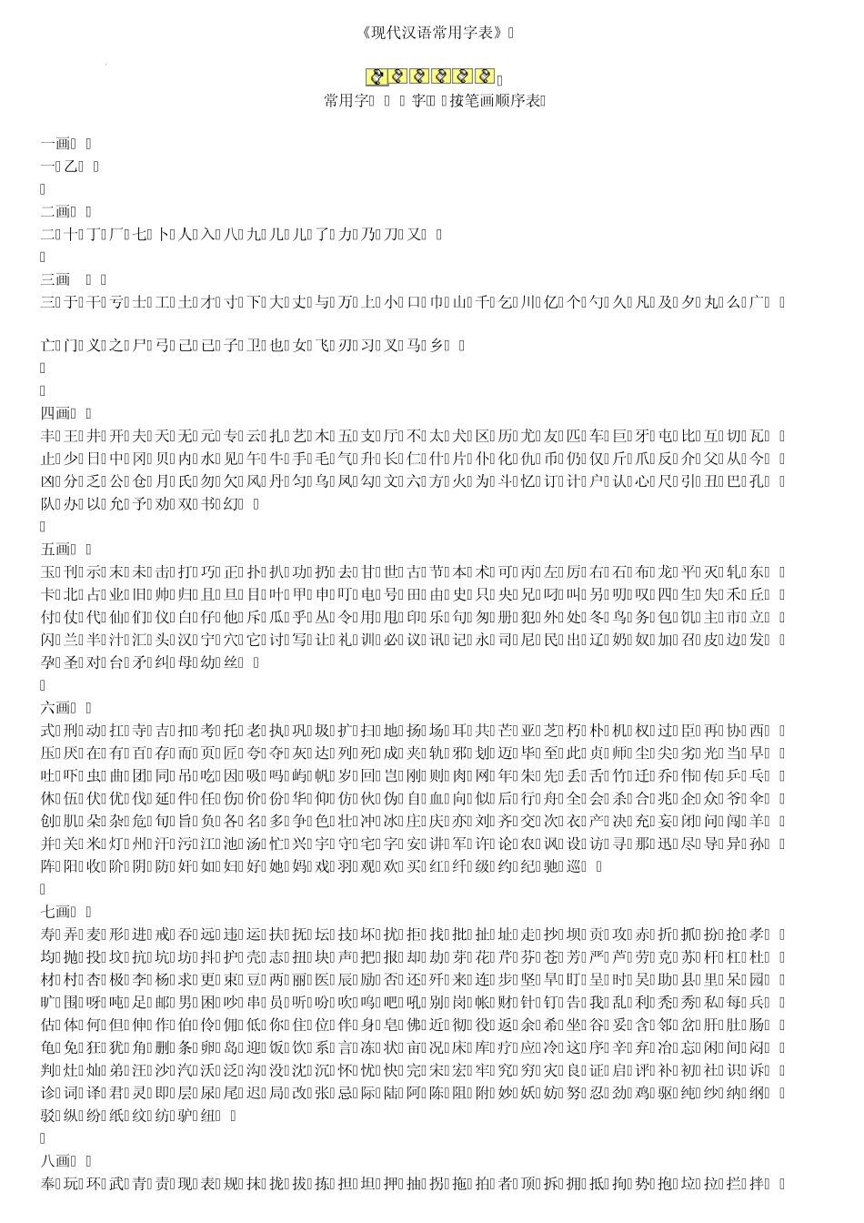 现代汉语常用字表普通话_第1页