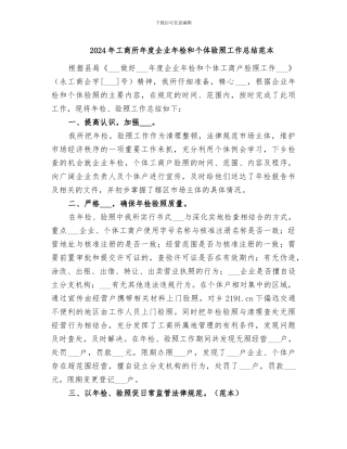 2024年工商所年度企业年检和个体验照工作总结范本