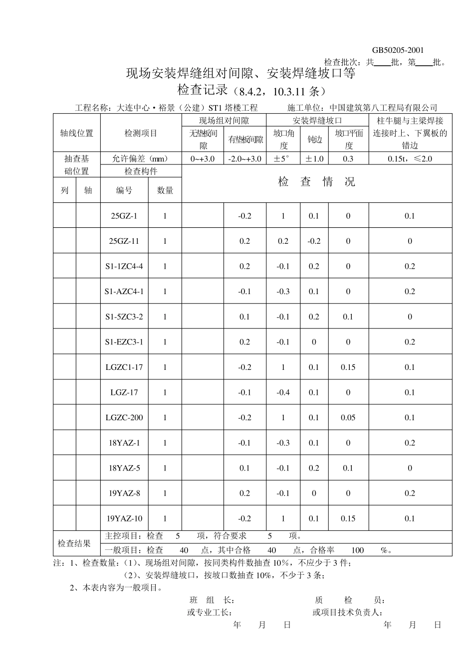 现场安装焊缝组对间隙、安装焊缝坡口等检查记录_第3页