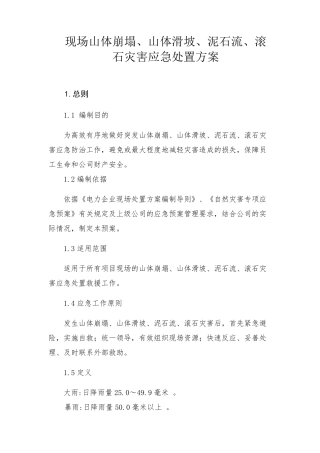现场山体崩塌、山体滑坡、泥石流、滚石灾害应急处置方案。