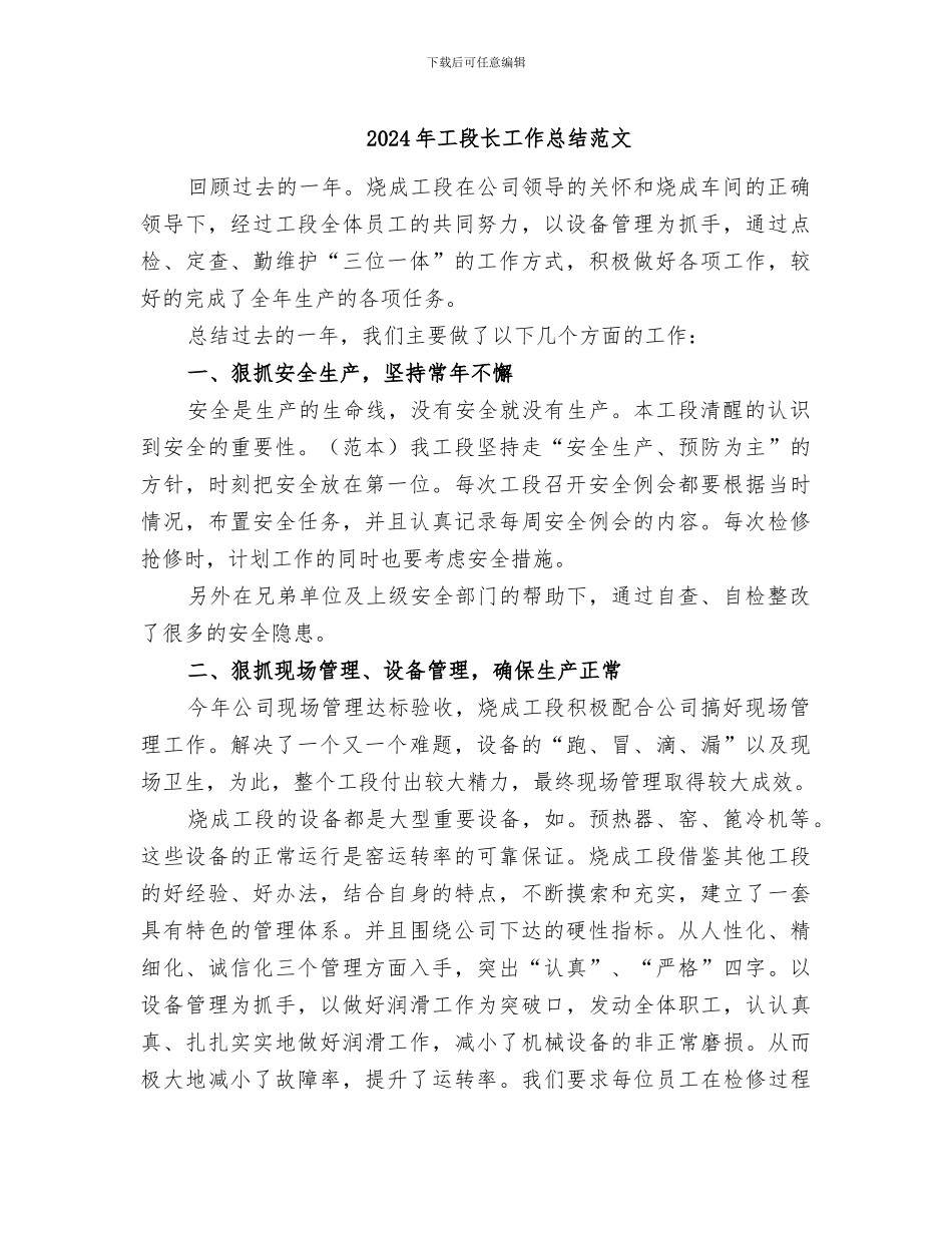 2024年工段长工作总结范文_第1页