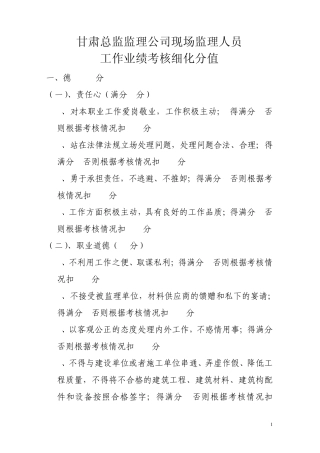 现场监理人员工作业绩考核