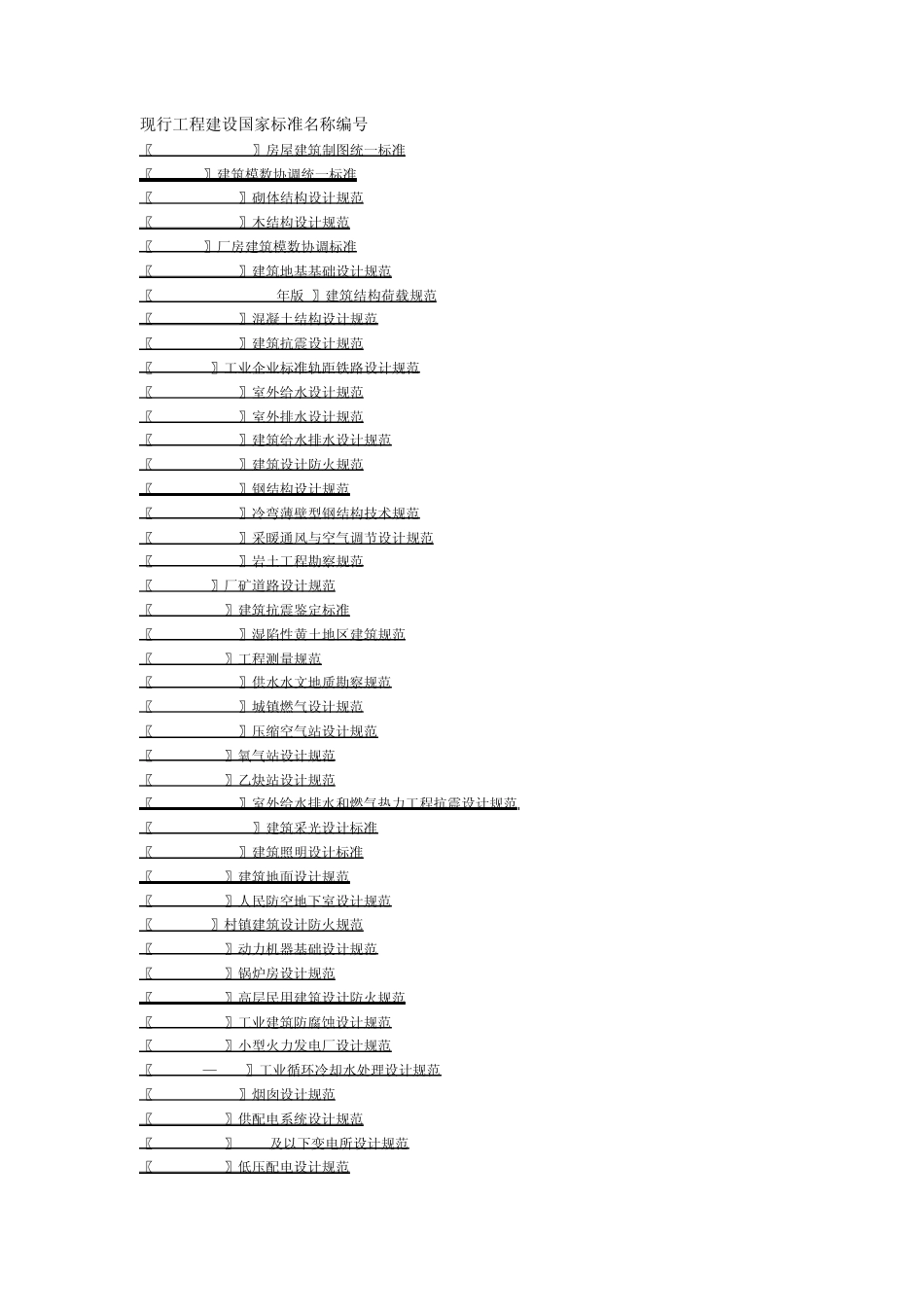 现行工程建设国家标准名称编号_第1页