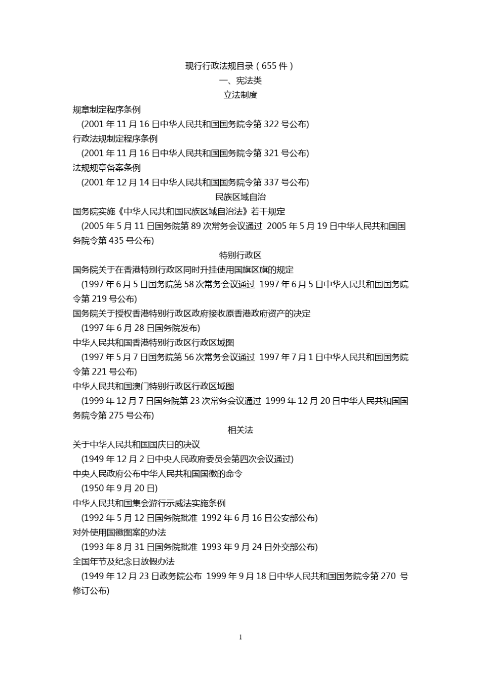 现行行政法规目录(655件)_第1页