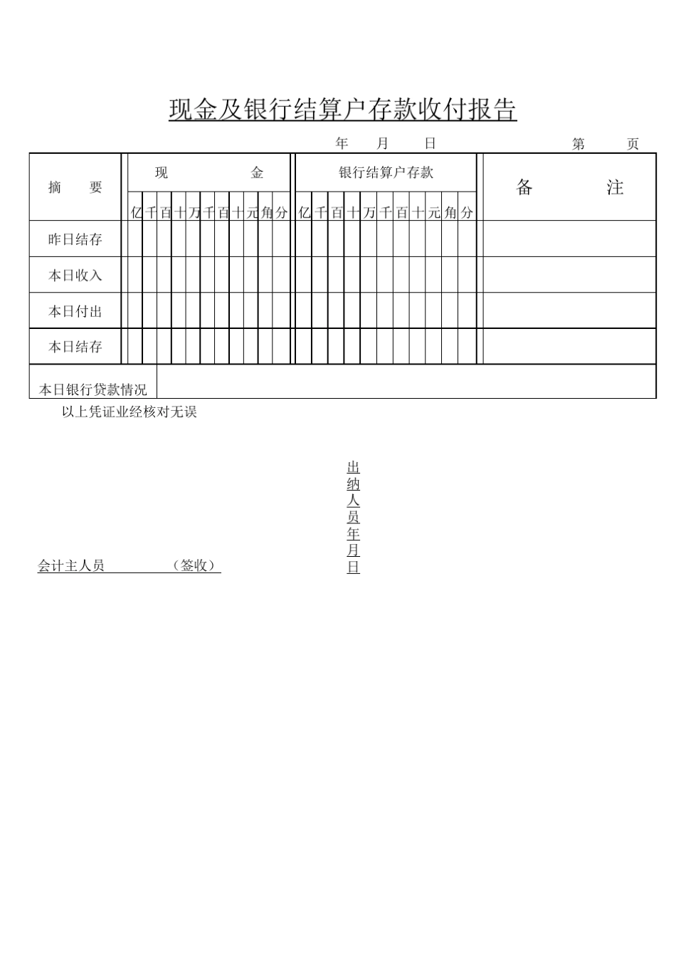 现金及银行结算户收付报告_第1页