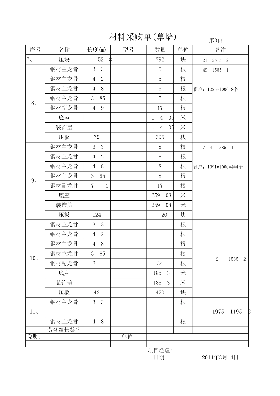 玻璃幕墙下料单_第3页