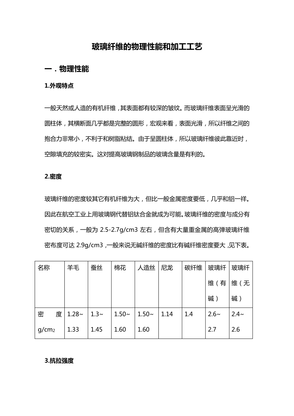 玻璃纤维的物理性能与加工工艺_第1页