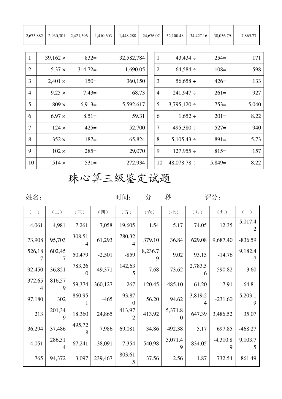 珠心算三级鉴定试题_第3页