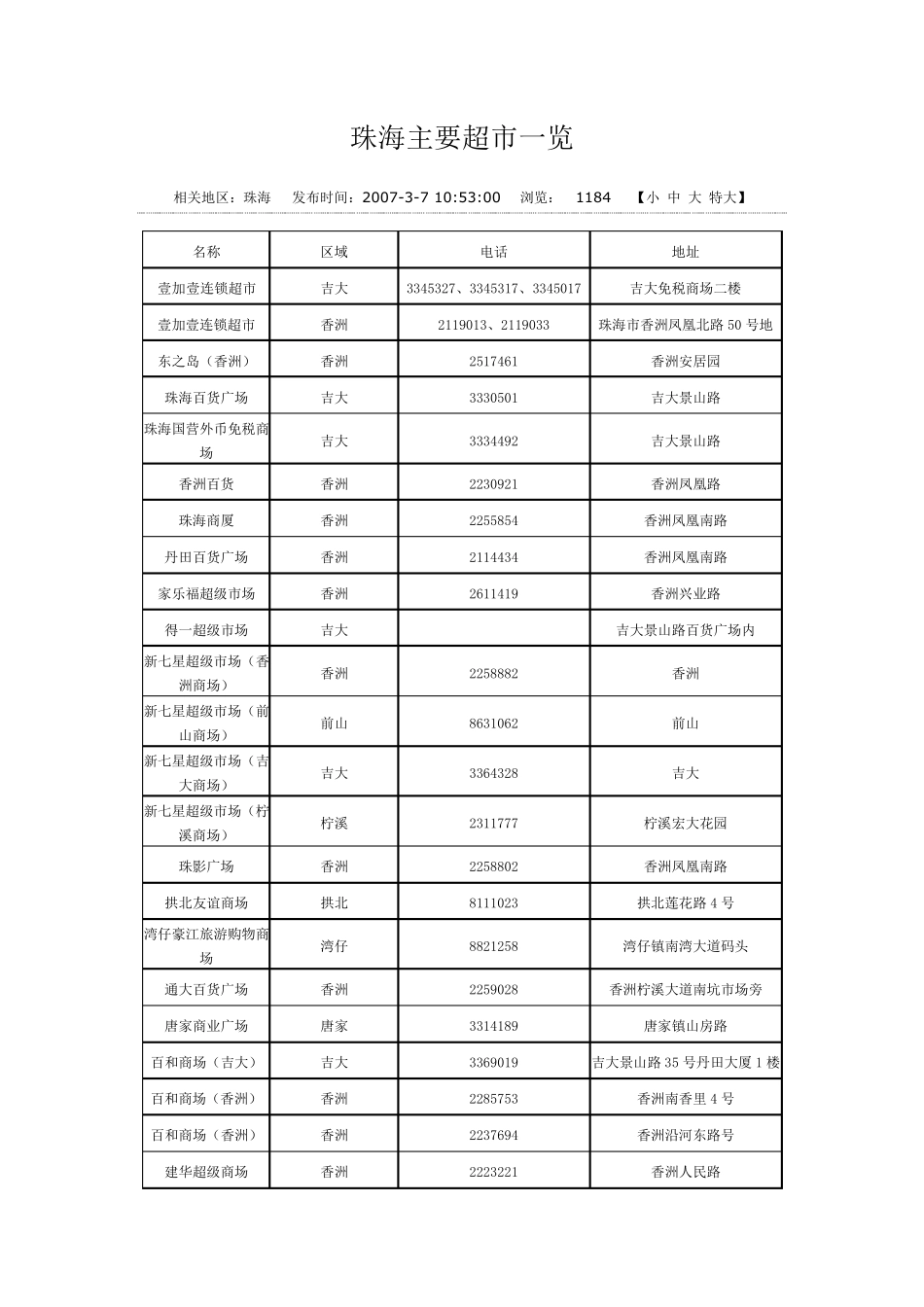 珠海主要超市一览1_第1页