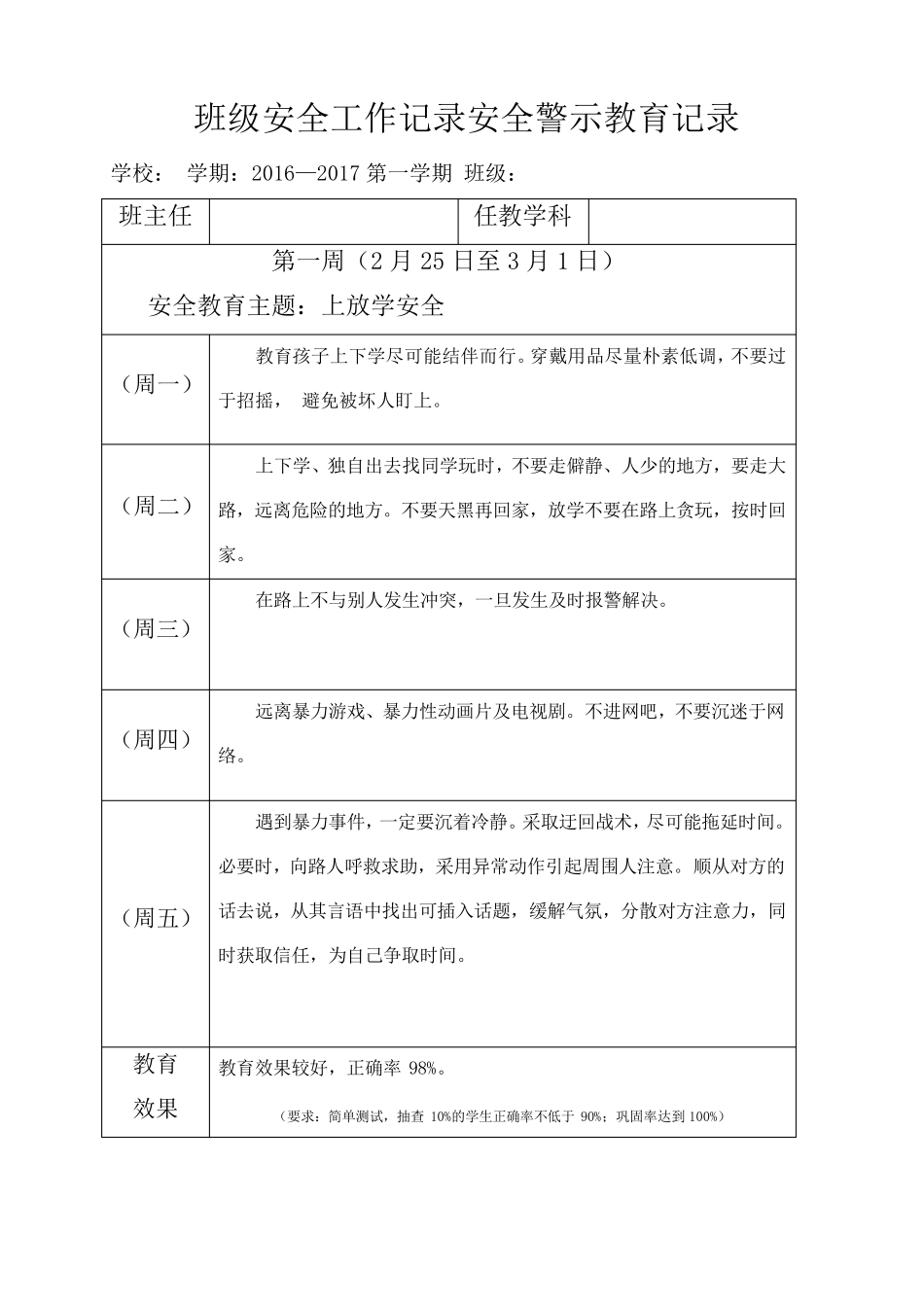 班主任工作记录之安全警示教育记录_第1页