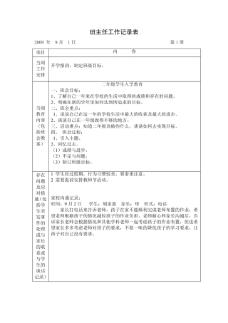 班主任工作记录表