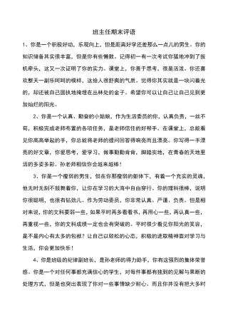 班主任期末评语