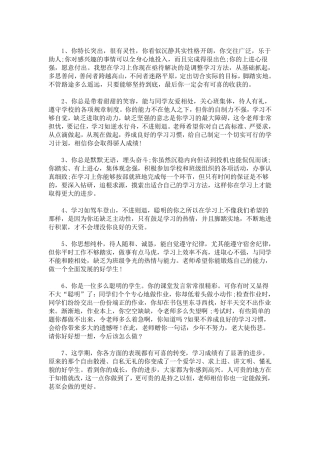 班主任评语简洁班主任评语简短30字