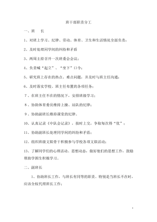 班干部职责分工表