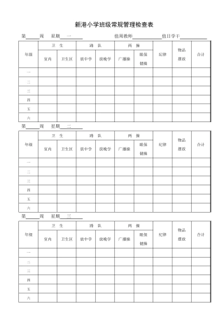 班级常规管理检查表