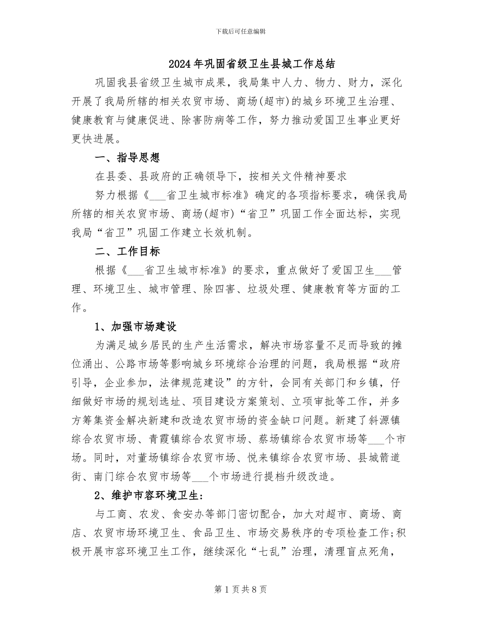 2024年巩固省级卫生县城工作总结_第1页