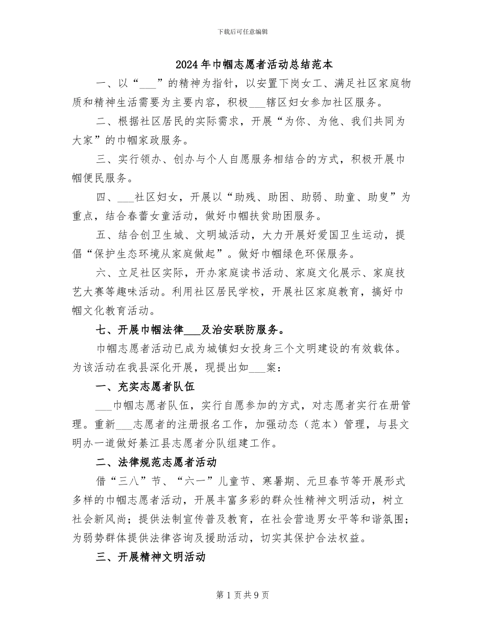 2024年巾帼志愿者活动总结范本_第1页