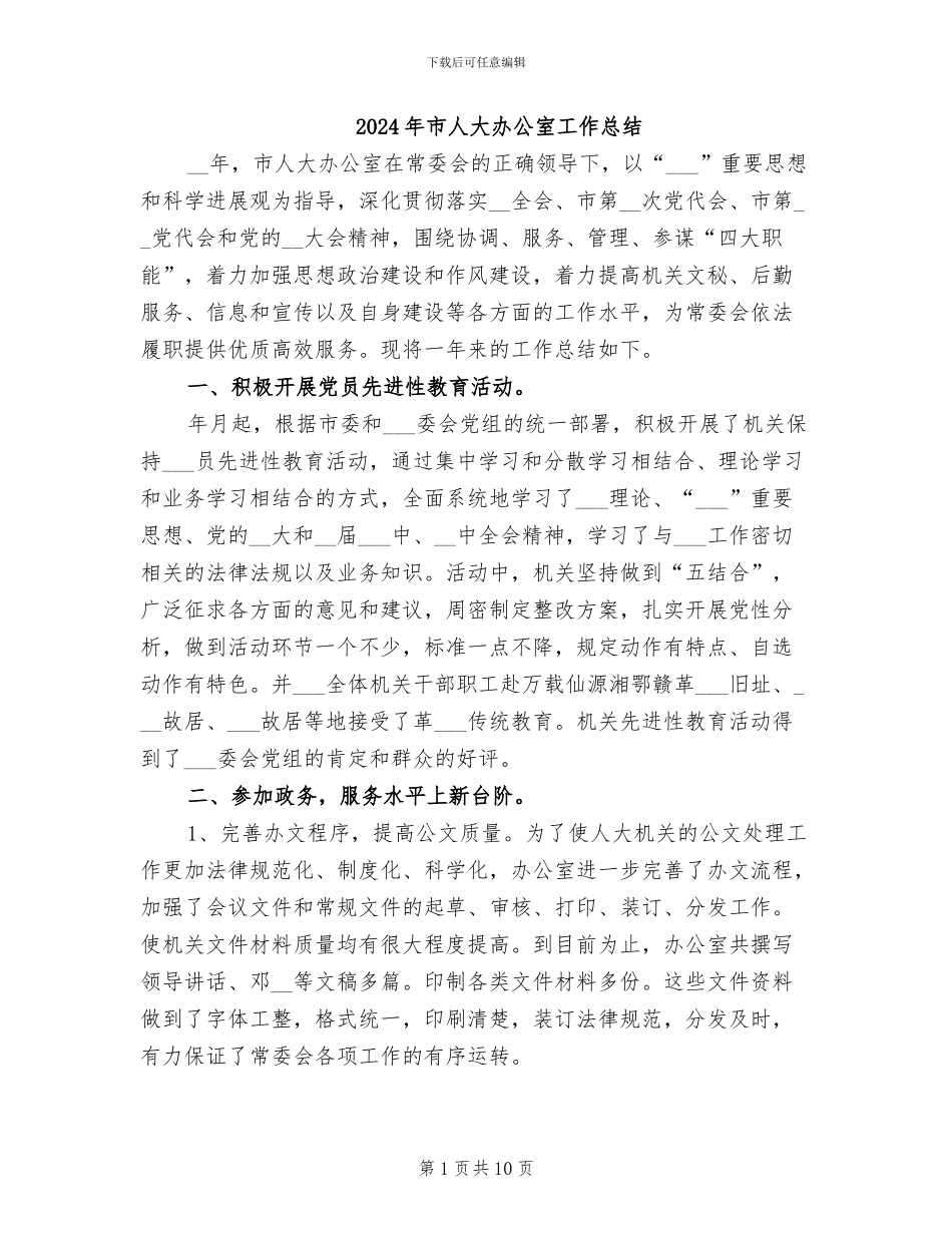 2024年市人大办公室工作总结_第1页