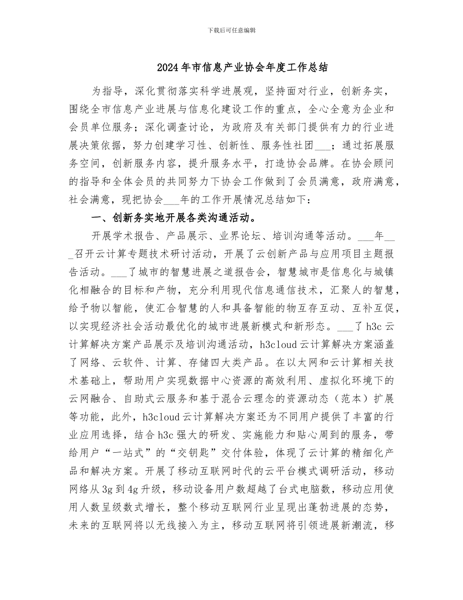 2024年市信息产业协会年度工作总结_第1页