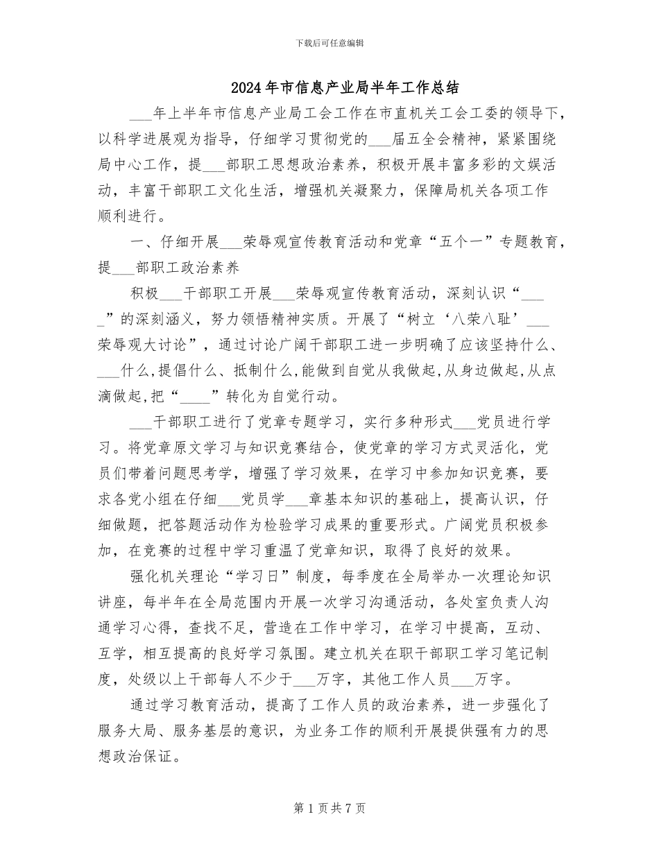 2024年市信息产业局半年工作总结_第1页