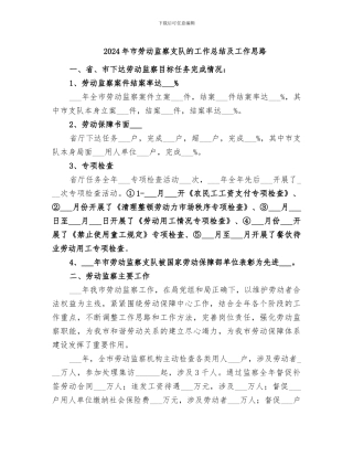 2024年市劳动监察支队的工作总结及工作思路